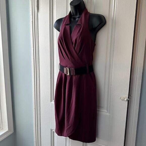 Max and Cleo Wrap Halter Dress Womens 4 A Line Belted Sleeveless V Neck NWT Y2K - Picture 1 of 8